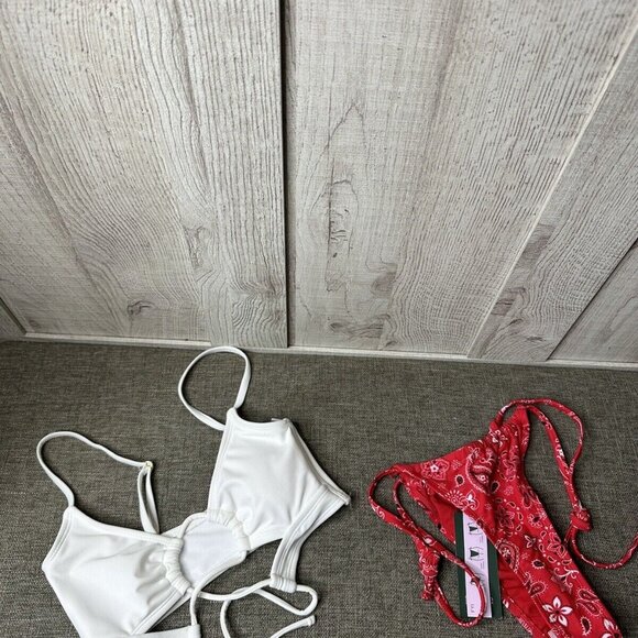 wild fable Other - Womens Wild Fable 2 Pc White Red Bandana Bikini Top & Bottom Swimsuit Size XXS